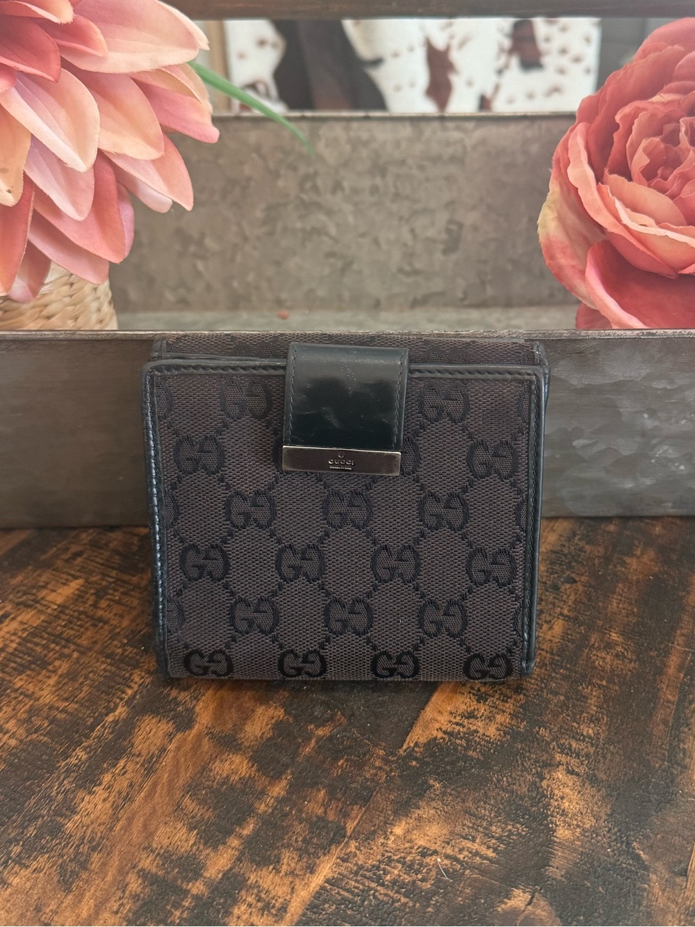 Gucci Authentic Black GG Canvas Bifold Wallet